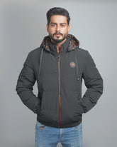 Men's Hooded Puffer Jacket with Patterned Lining